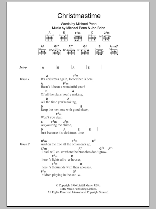 Download Aimee Mann Christmastime Sheet Music and learn how to play Lyrics & Chords PDF digital score in minutes