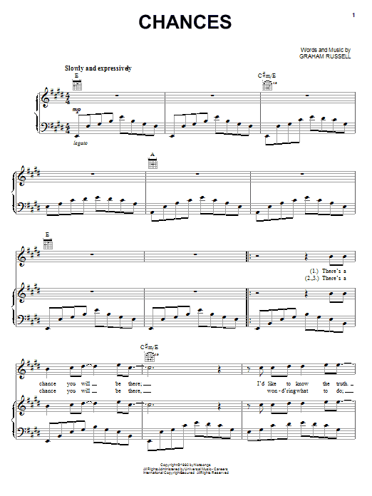 Download Air Supply Chances Sheet Music and learn how to play Piano, Vocal & Guitar (Right-Hand Melody) PDF digital score in minutes