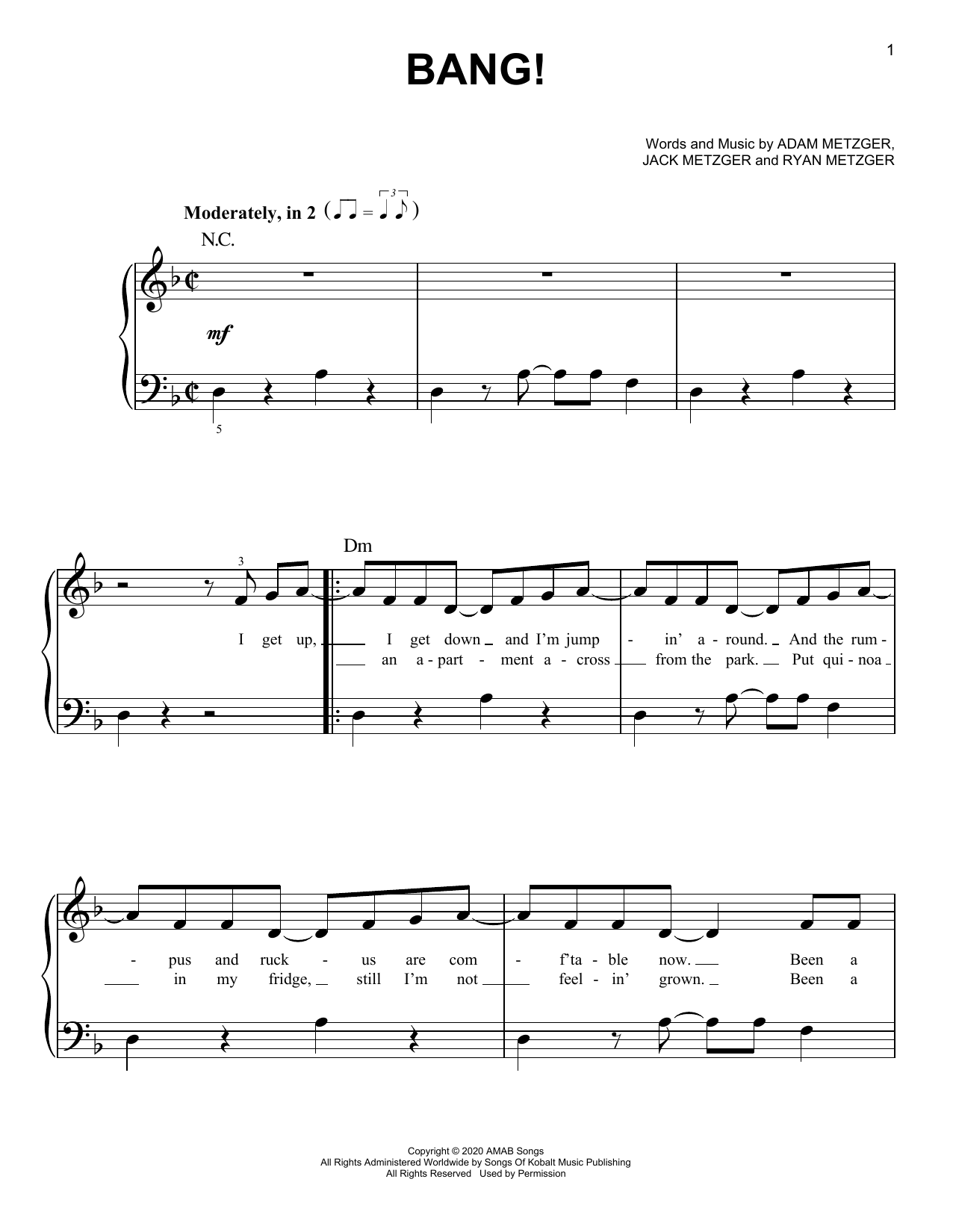 Download AJR Bang! Sheet Music and learn how to play Violin Duet PDF digital score in minutes