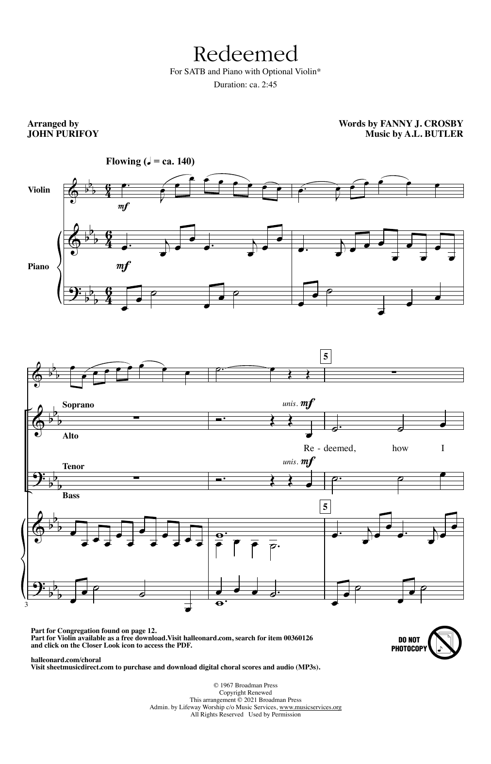 Download A.L. Butler Redeemed (arr. John Purifoy) Sheet Music and learn how to play SATB Choir PDF digital score in minutes