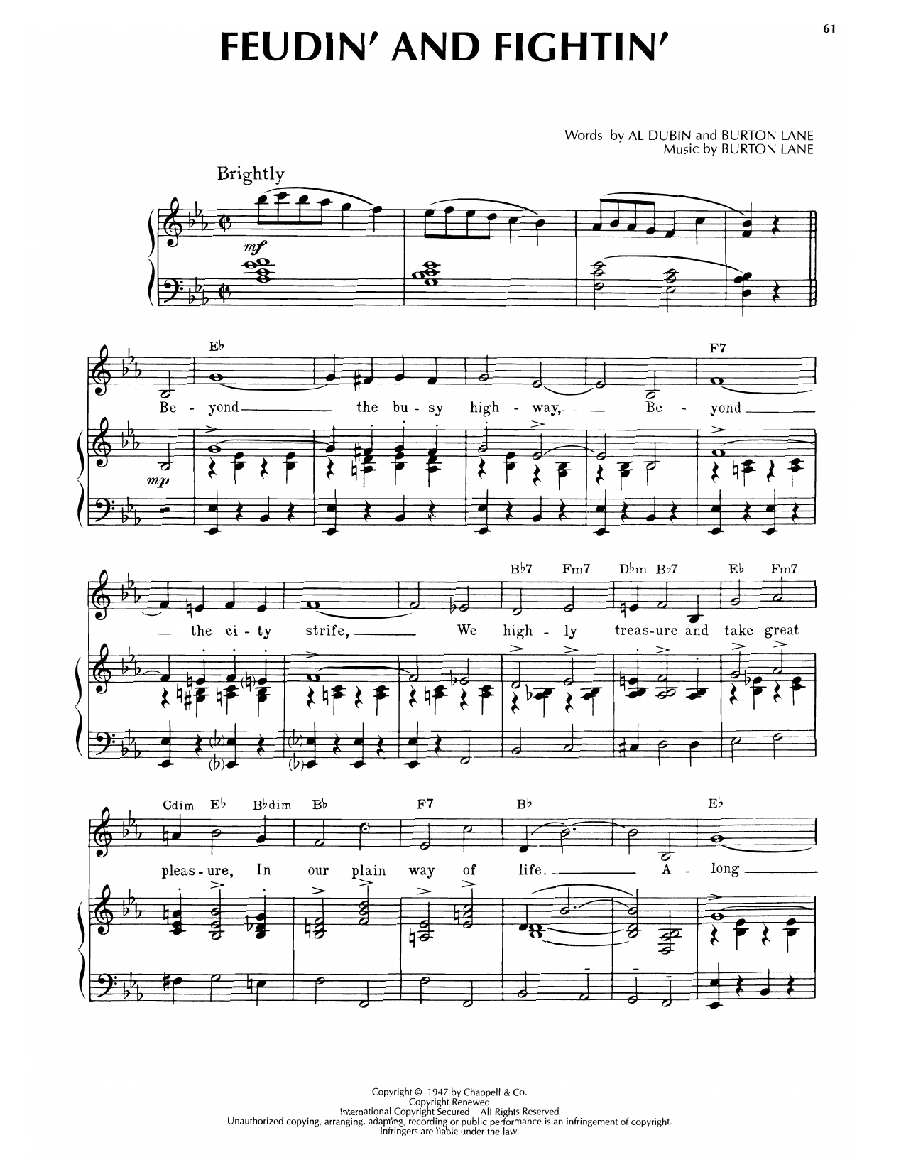 Download Al Dubin Feudin' And Fightin' Sheet Music and learn how to play Piano, Vocal & Guitar Chords (Right-Hand Melody) PDF digital score in minutes