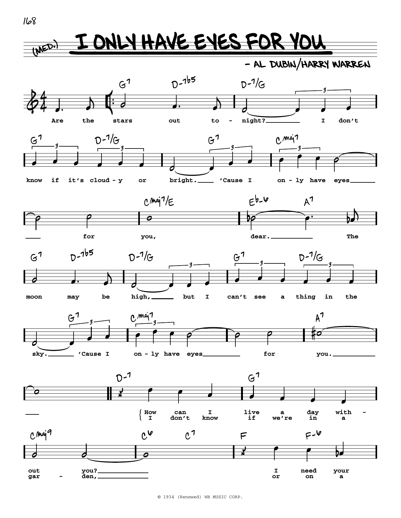 Download Al Dubin I Only Have Eyes For You (High Voice) Sheet Music and learn how to play Real Book – Melody, Lyrics & Chords PDF digital score in minutes