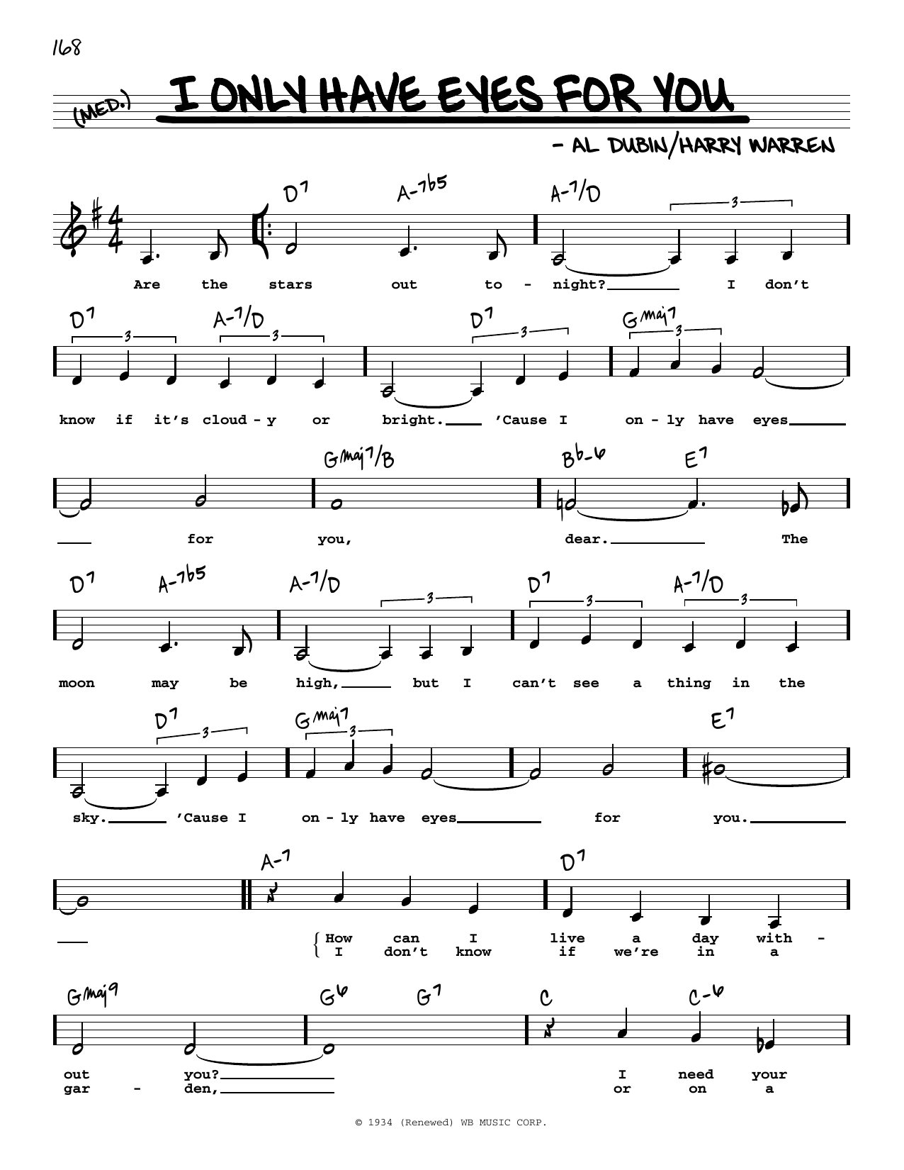 Download Al Dubin I Only Have Eyes For You (Low Voice) Sheet Music and learn how to play Real Book – Melody, Lyrics & Chords PDF digital score in minutes