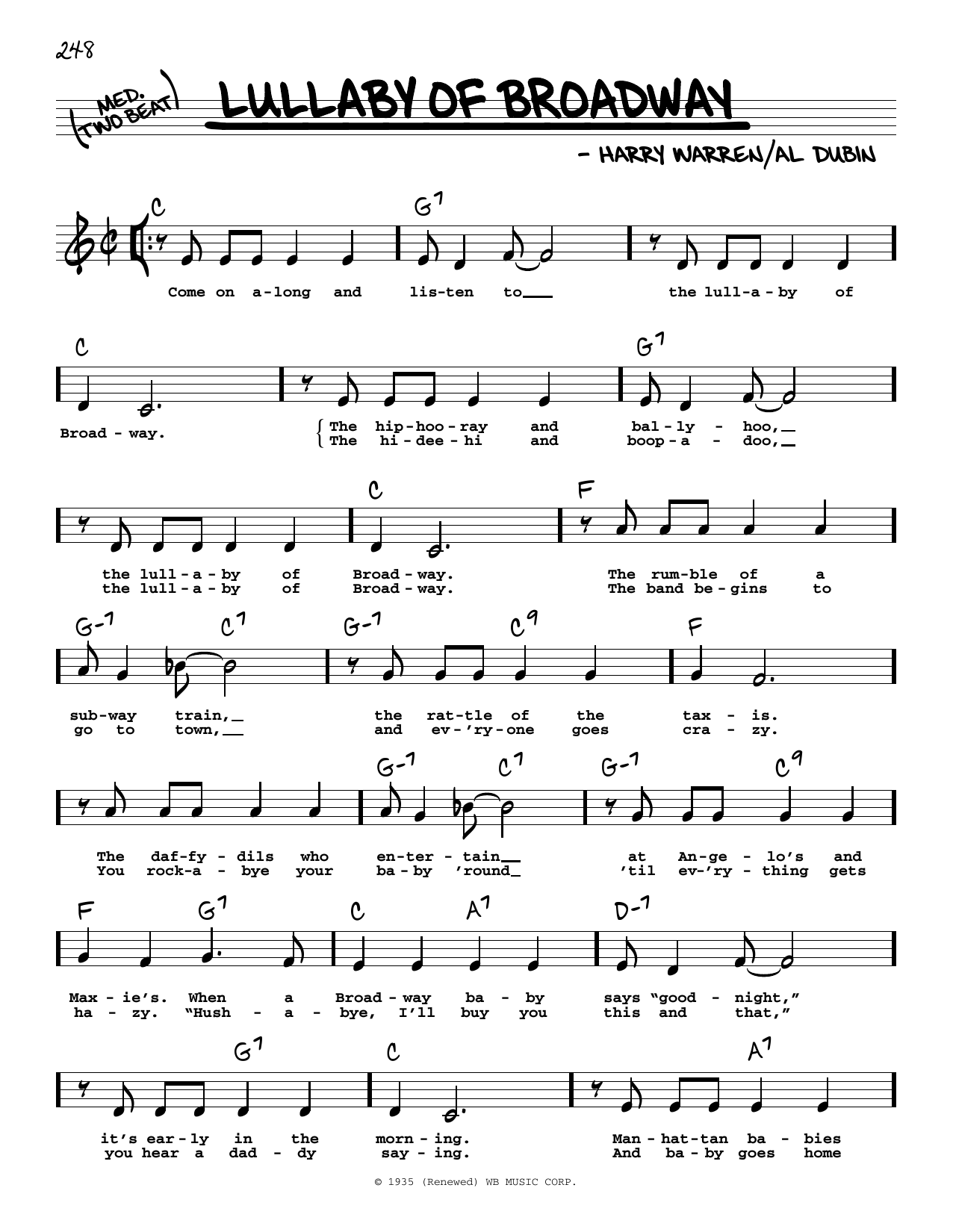 Download Al Dubin Lullaby Of Broadway (High Voice) Sheet Music and learn how to play Real Book – Melody, Lyrics & Chords PDF digital score in minutes