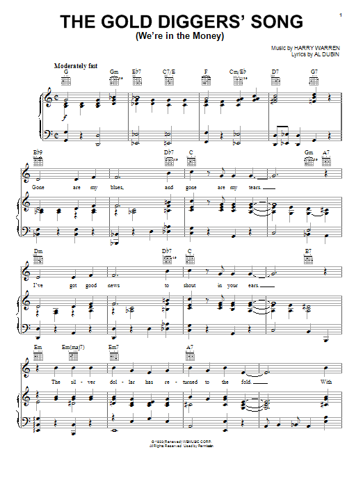 Download Al Dubin The Gold Diggers' Song Sheet Music and learn how to play Piano, Vocal & Guitar (Right-Hand Melody) PDF digital score in minutes