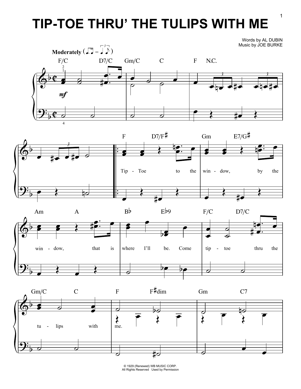 Download Al Dubin Tip-Toe Thru' The Tulips With Me Sheet Music and learn how to play Easy Piano PDF digital score in minutes