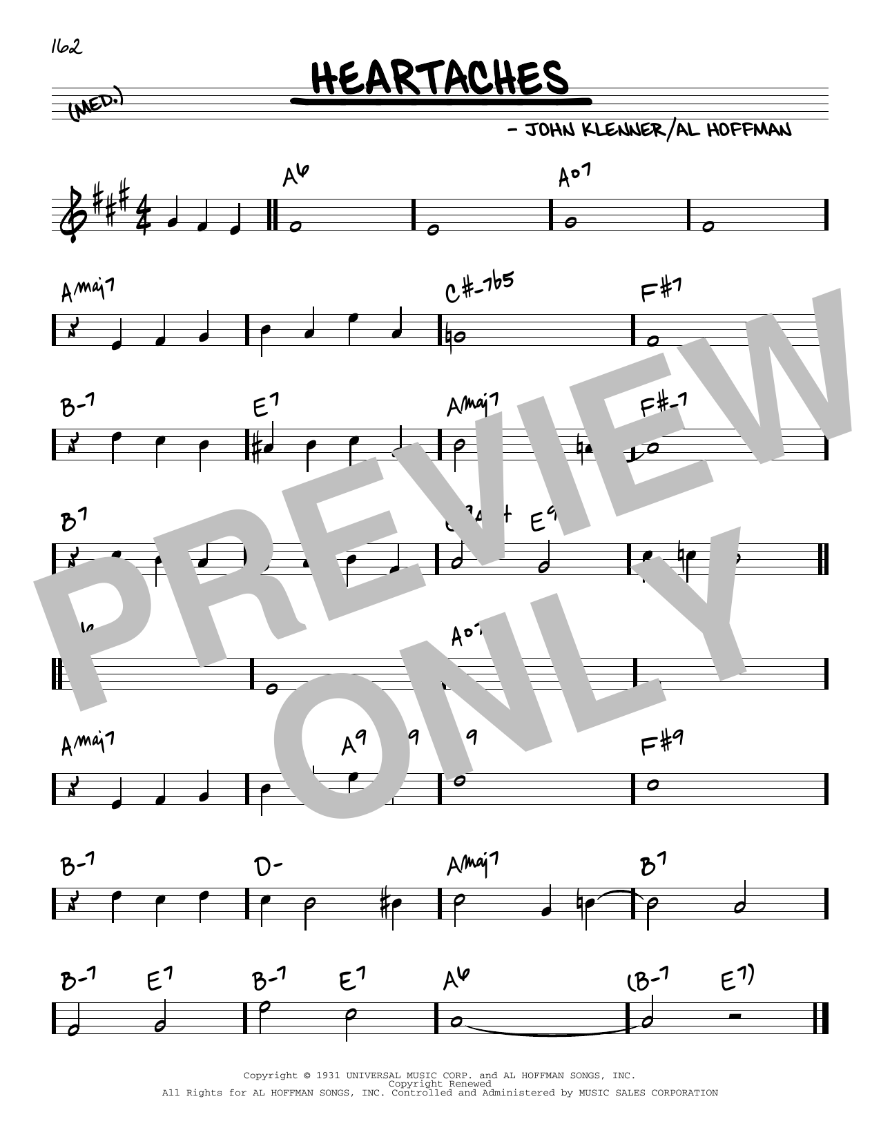 Download Al Hoffman and John Klenner Heartaches Sheet Music and learn how to play Real Book – Melody & Chords PDF digital score in minutes