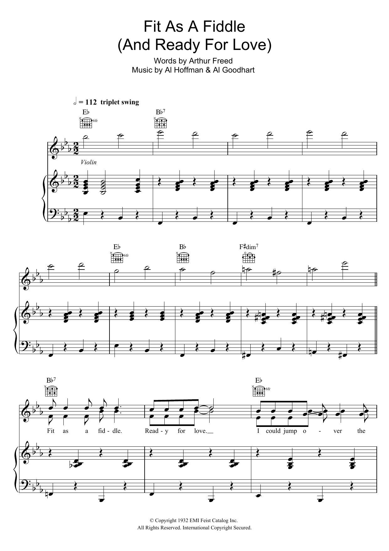 Download Al Hoffman Fit As A Fiddle (from 'Singin' In The Rain') Sheet Music and learn how to play Piano, Vocal & Guitar PDF digital score in minutes