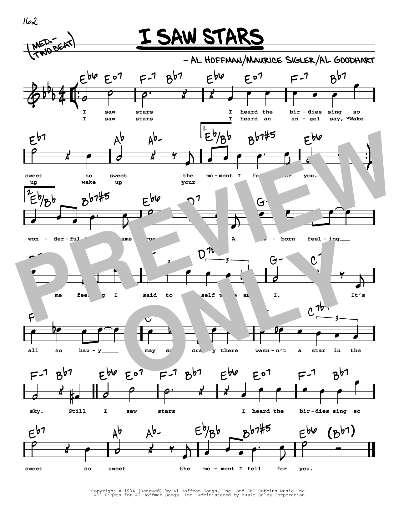 Download Al Hoffman I Saw Stars (High Voice) Sheet Music and learn how to play Real Book – Melody, Lyrics & Chords PDF digital score in minutes