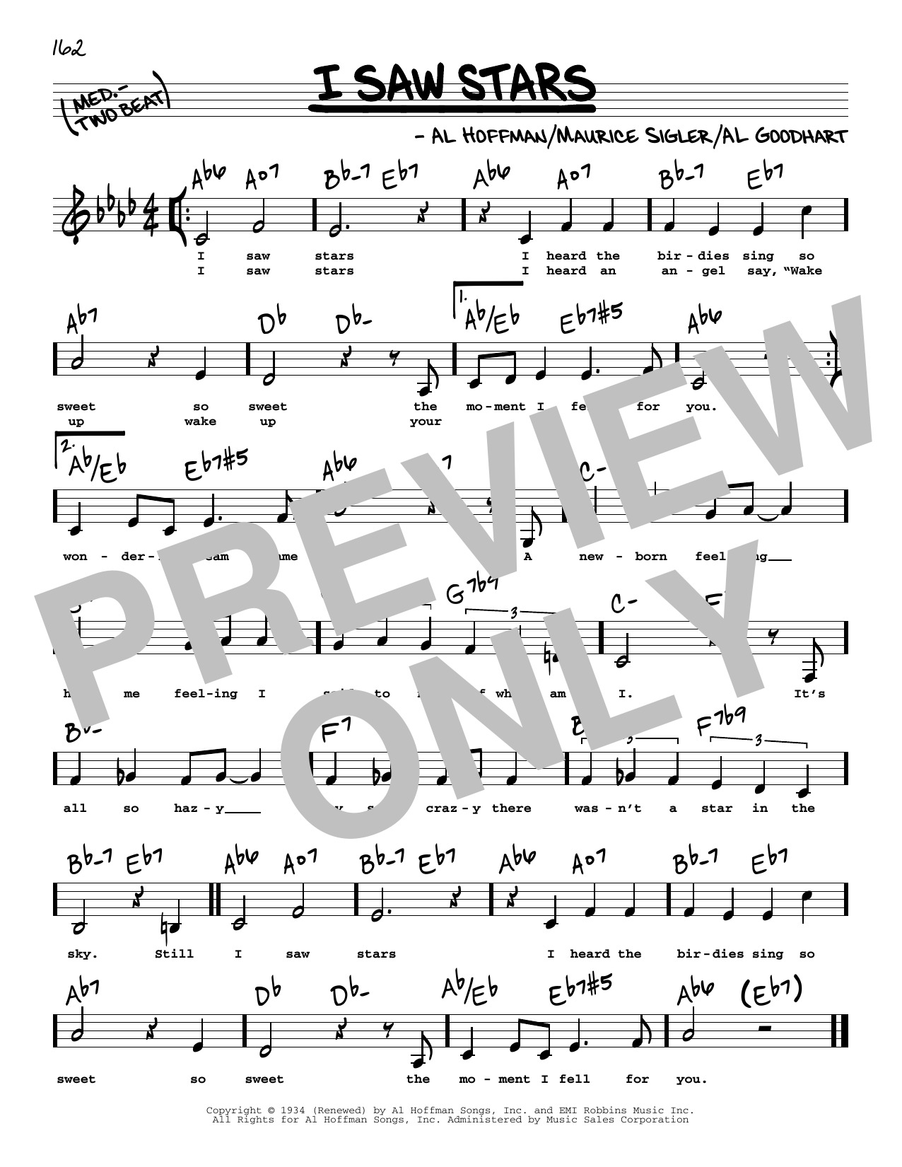 Download Al Hoffman I Saw Stars (Low Voice) Sheet Music and learn how to play Real Book – Melody, Lyrics & Chords PDF digital score in minutes
