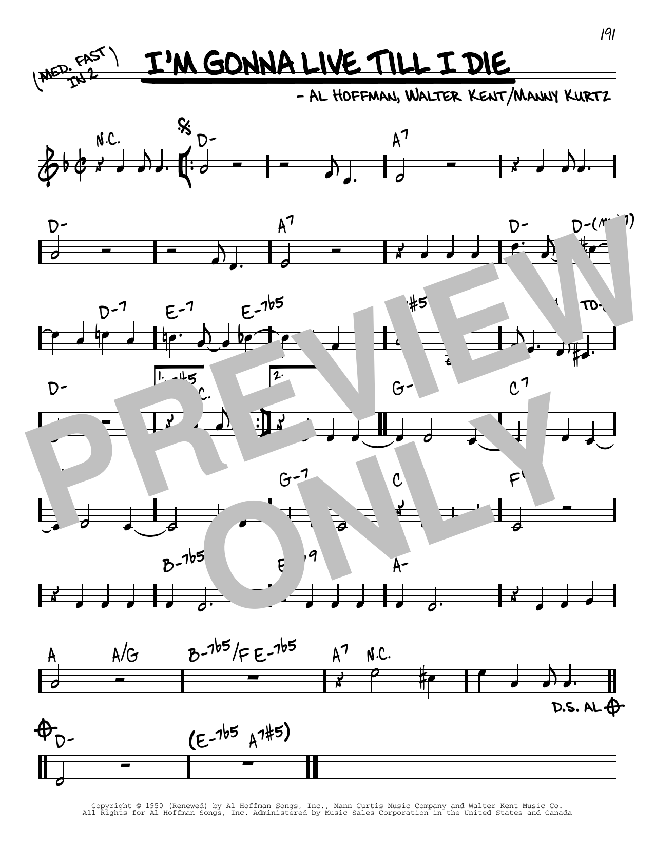 Download Al Hoffman I'm Gonna Live Till I Die Sheet Music and learn how to play Real Book – Melody & Chords PDF digital score in minutes