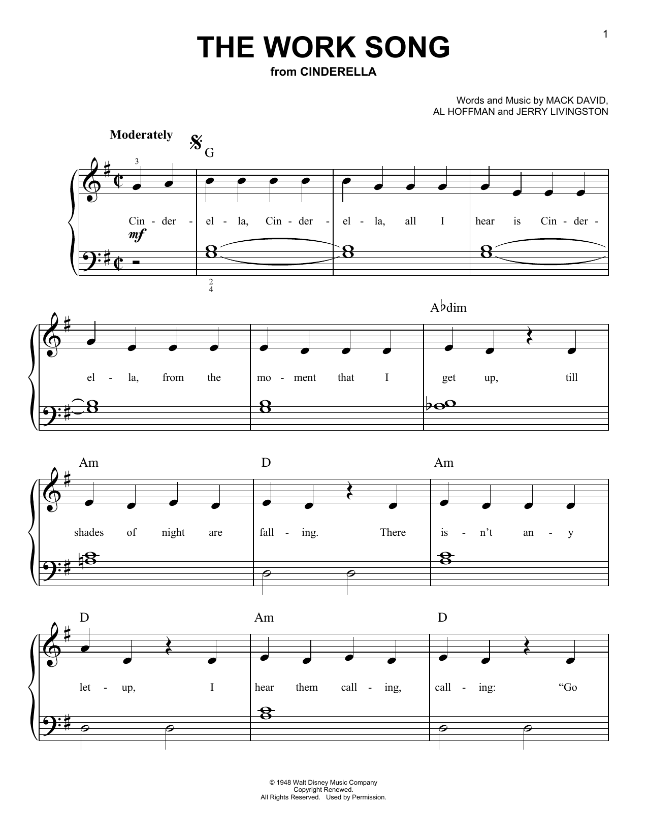 Download Al Hoffman The Work Song Sheet Music and learn how to play Easy Piano PDF digital score in minutes