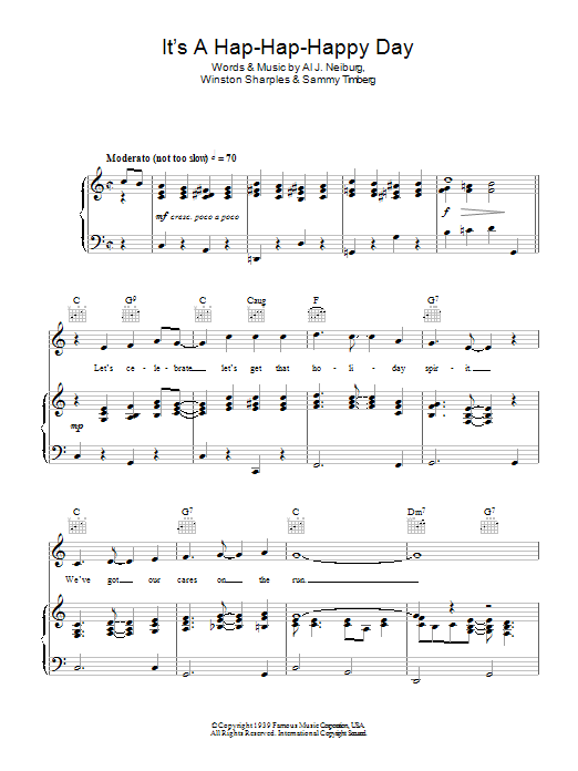 Download Al J. Neiburg It's A Hap-Hap-Happy Day Sheet Music and learn how to play Piano, Vocal & Guitar (Right-Hand Melody) PDF digital score in minutes