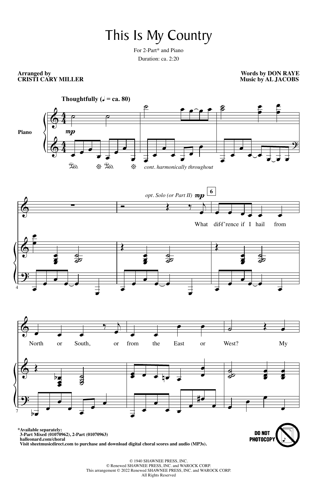Download Al Jacobs This Is My Country (arr. Cristi Cary Miller) Sheet Music and learn how to play 3-Part Mixed Choir PDF digital score in minutes