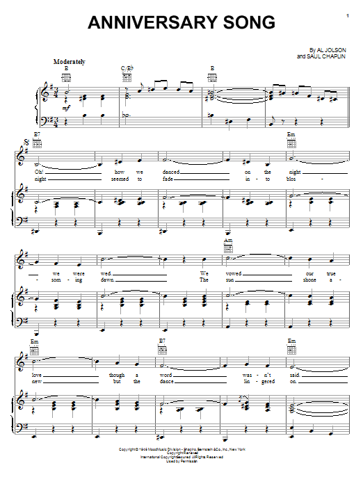 Download Saul Chaplin Anniversary Song Sheet Music and learn how to play Melody Line, Lyrics & Chords PDF digital score in minutes