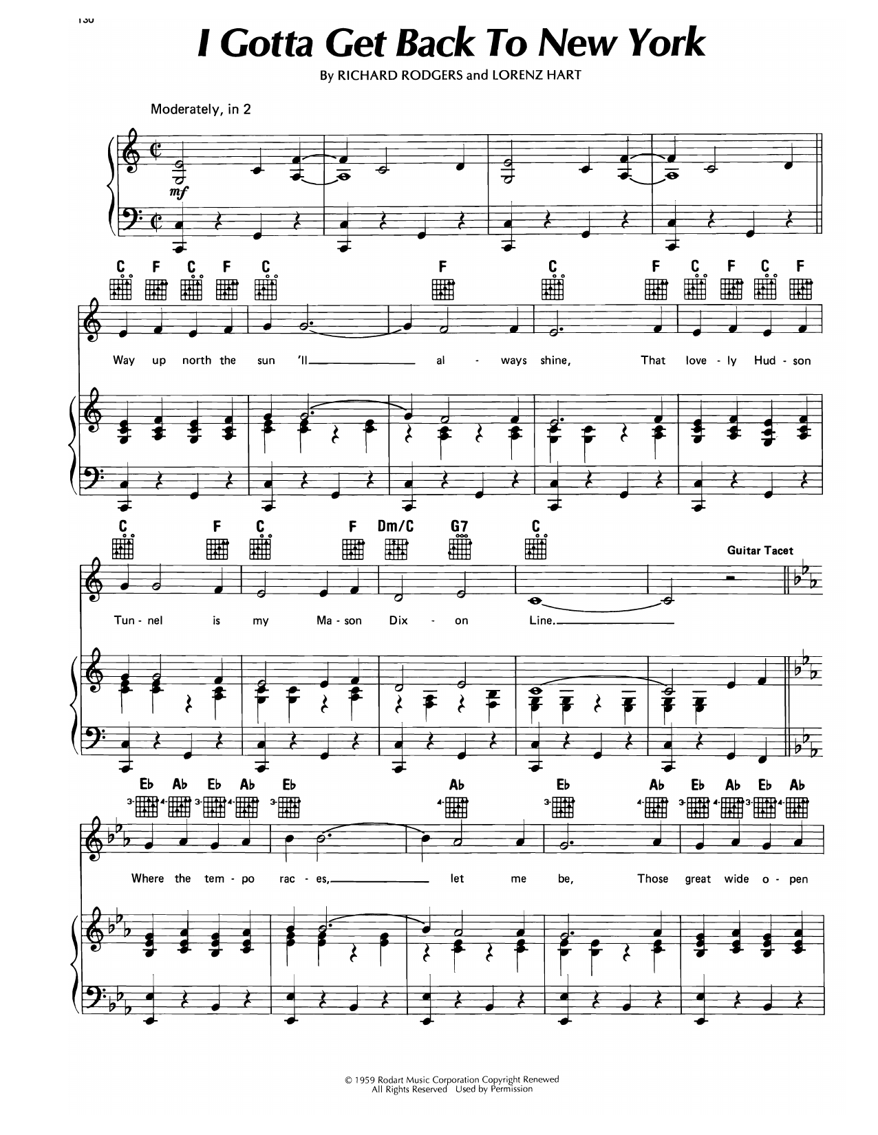 Download Al Jolson I Gotta Get Back To New York (from We'll Have Manhattan) Sheet Music and learn how to play Piano, Vocal & Guitar Chords (Right-Hand Melody) PDF digital score in minutes