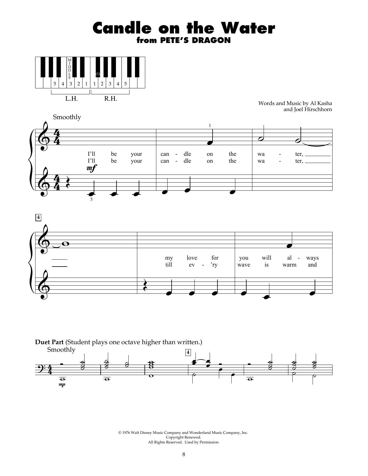 Download Al Kasha Candle On The Water (from Pete's Dragon) Sheet Music and learn how to play 5-Finger Piano PDF digital score in minutes