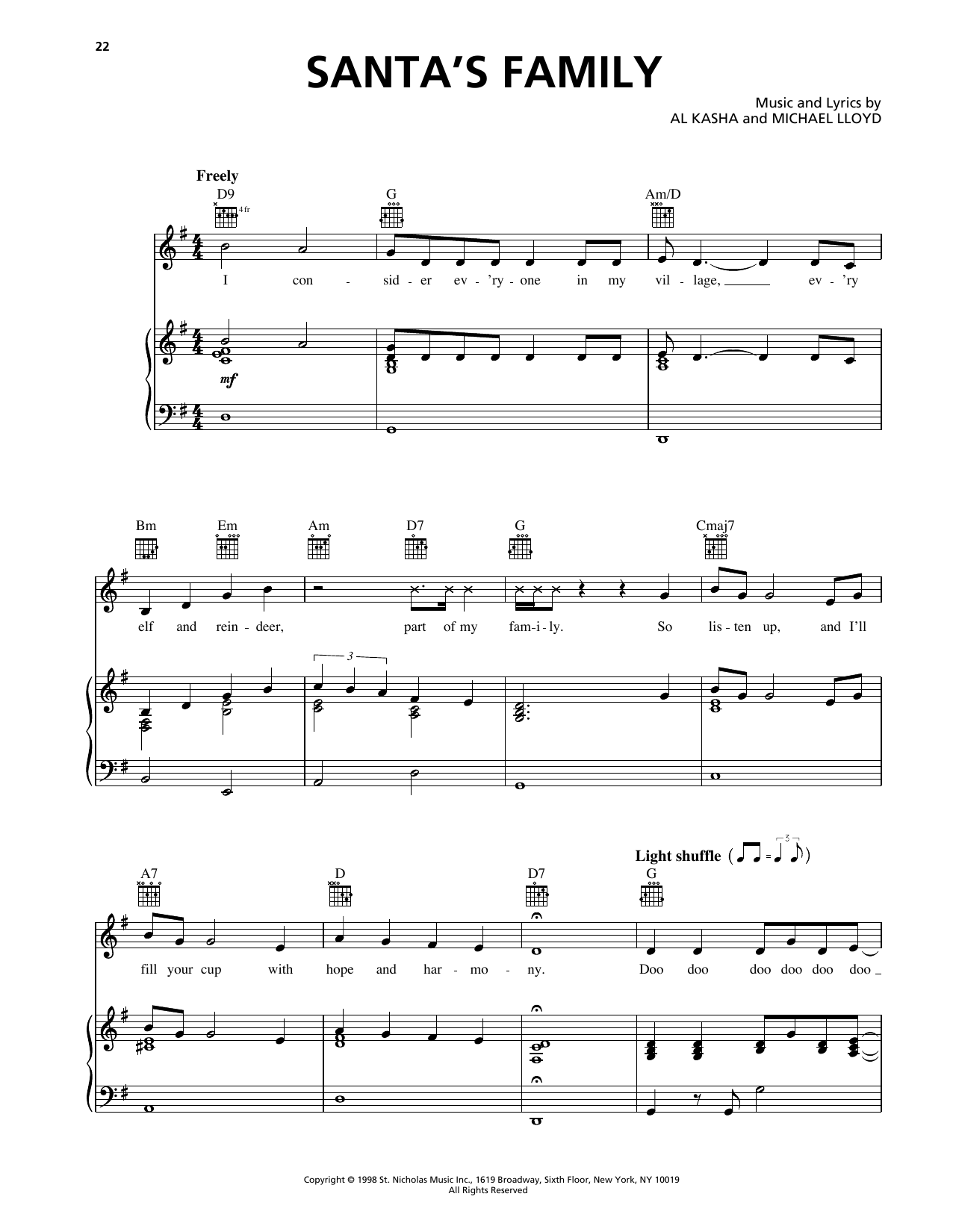 Download Al Kasha Santa's Family (from Rudolph The Red Nosed Reindeer) Sheet Music and learn how to play Piano, Vocal & Guitar Chords (Right-Hand Melody) PDF digital score in minutes