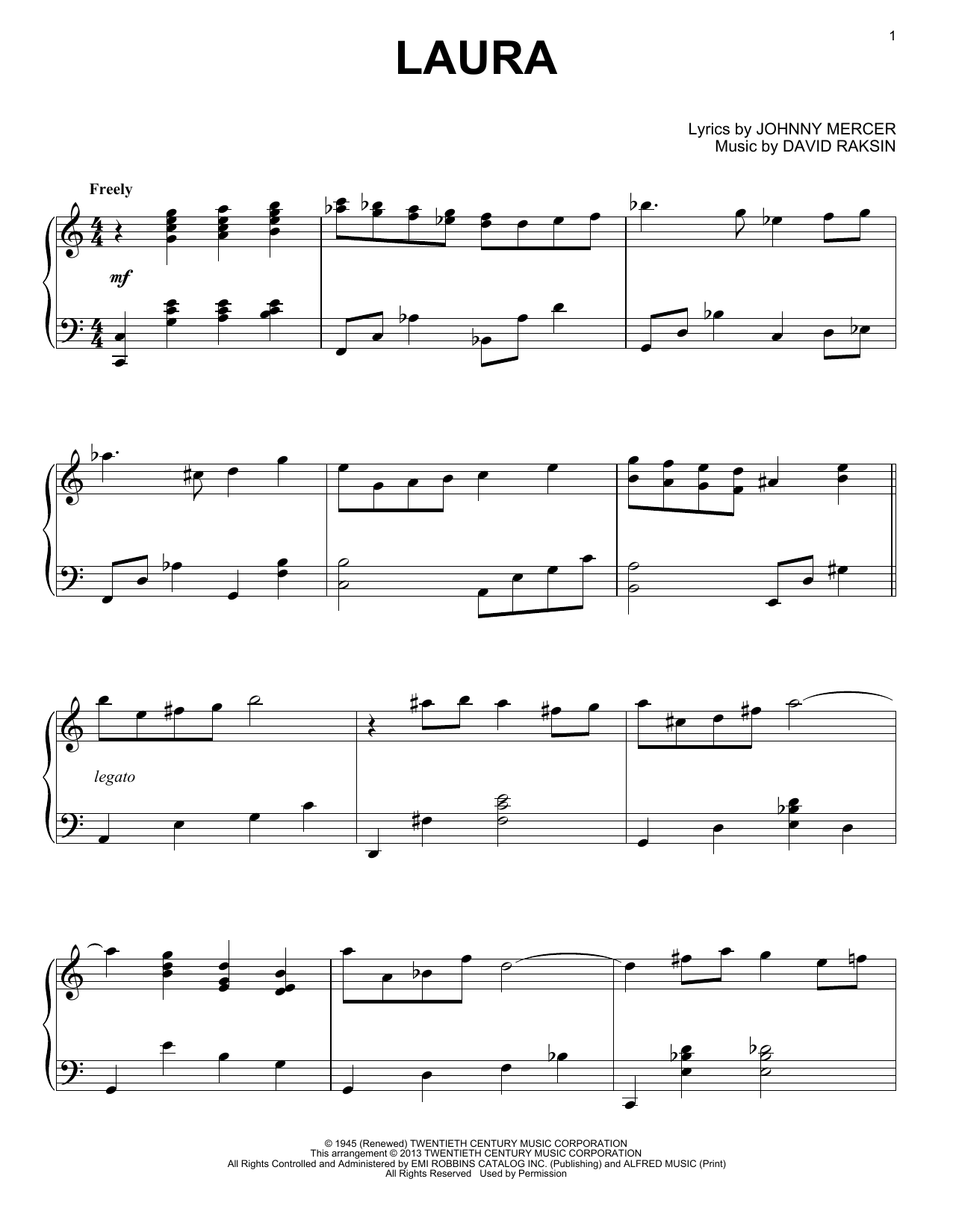 Download David Raksin Laura Sheet Music and learn how to play Piano PDF digital score in minutes