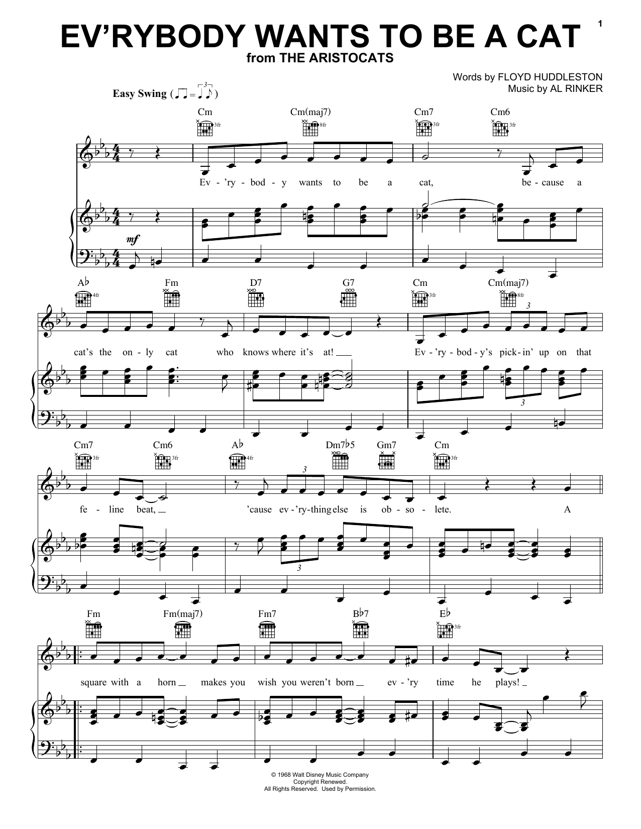 Download Al Rinker Ev'rybody Wants To Be A Cat (from The Aristocats) Sheet Music and learn how to play Very Easy Piano PDF digital score in minutes