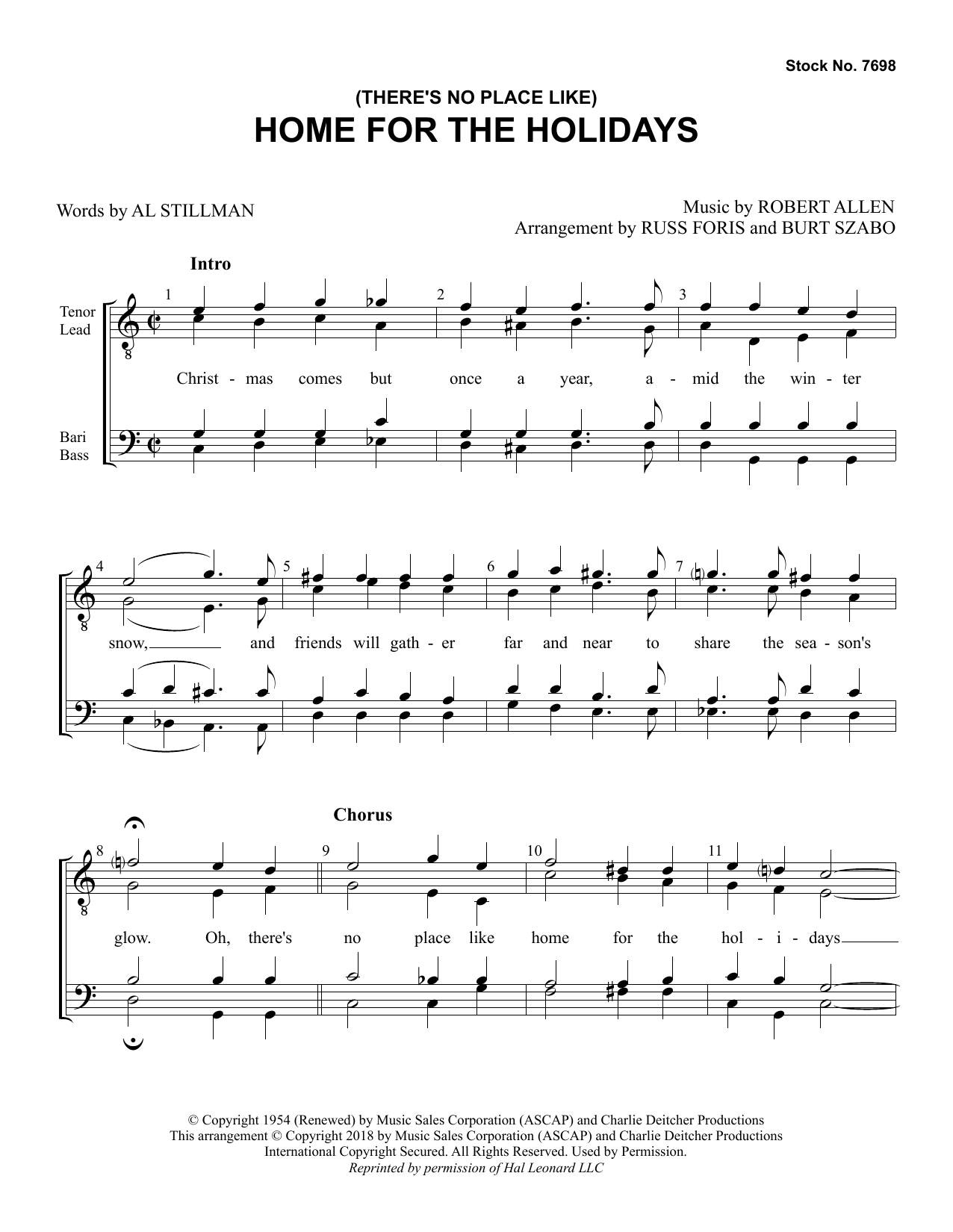 Download Al Stillman & Robert Allen (There's No Place Like) Home for the Holidays (arr. Russ Foris & Burt Szabo) Sheet Music and learn how to play SATB Choir PDF digital score in minutes