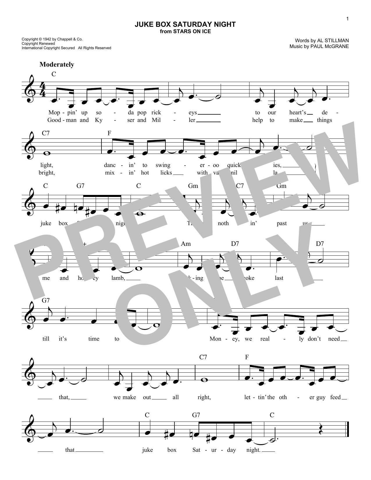 Download Al Stillman Juke Box Saturday Night Sheet Music and learn how to play Melody Line, Lyrics & Chords PDF digital score in minutes