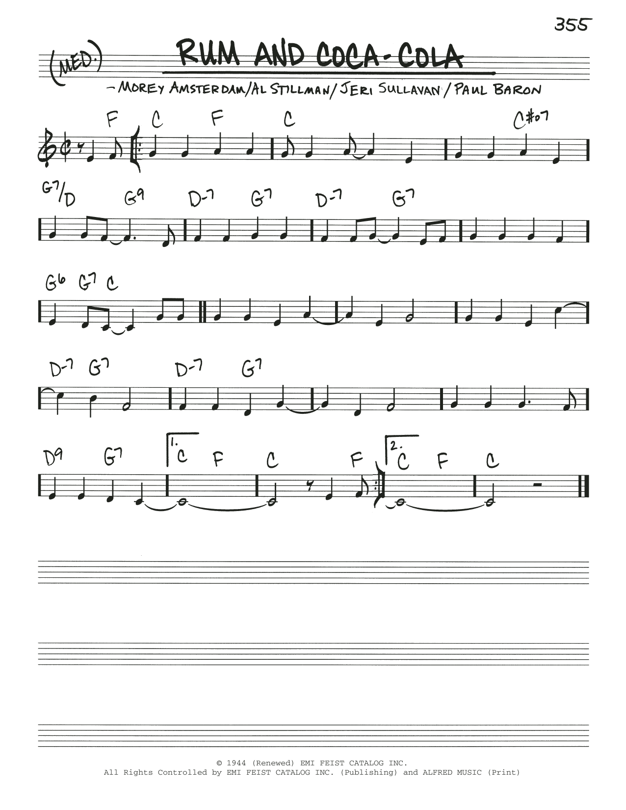 Download Al Stillman Rum And Coca-Cola Sheet Music and learn how to play Real Book – Melody & Chords PDF digital score in minutes