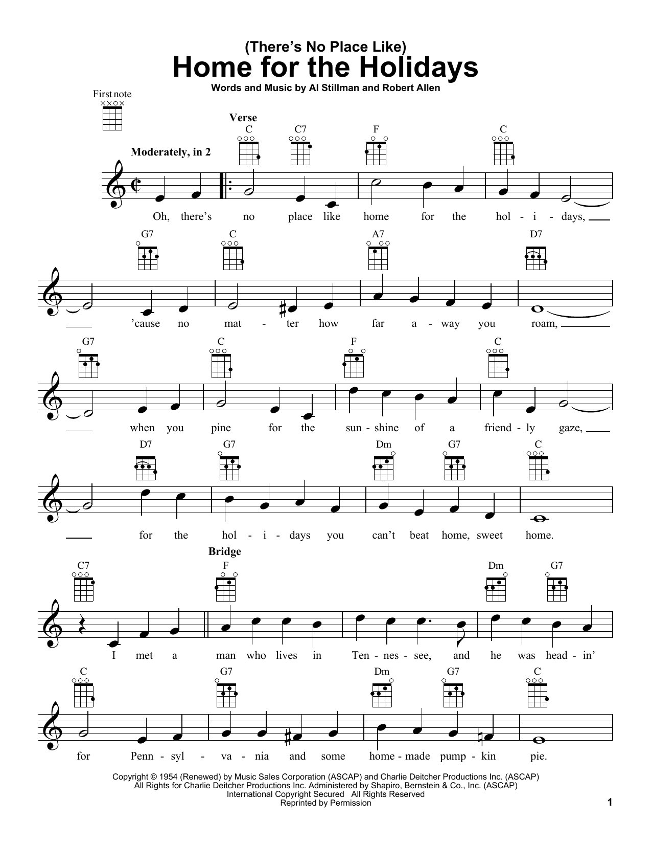 Download Al Stillman (There's No Place Like) Home For The Holidays Sheet Music and learn how to play Ukulele PDF digital score in minutes