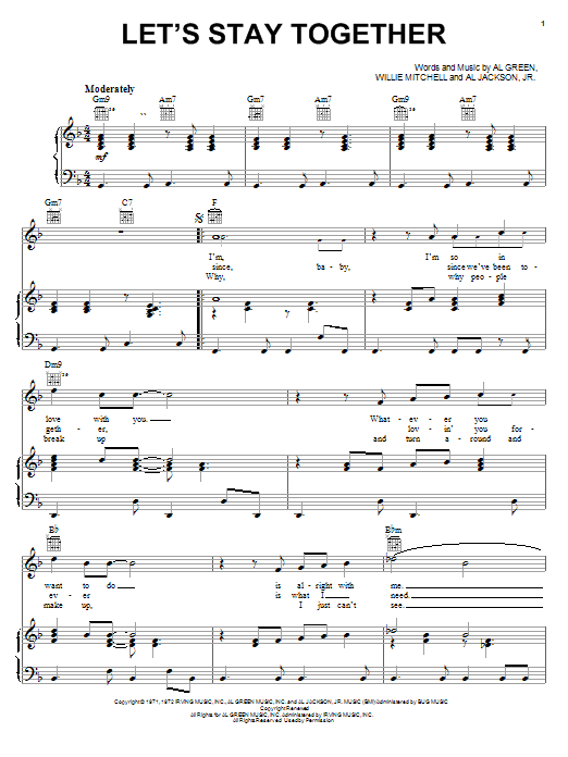 Download Al Green Let's Stay Together Sheet Music and learn how to play Piano, Vocal & Guitar (Right-Hand Melody) PDF digital score in minutes