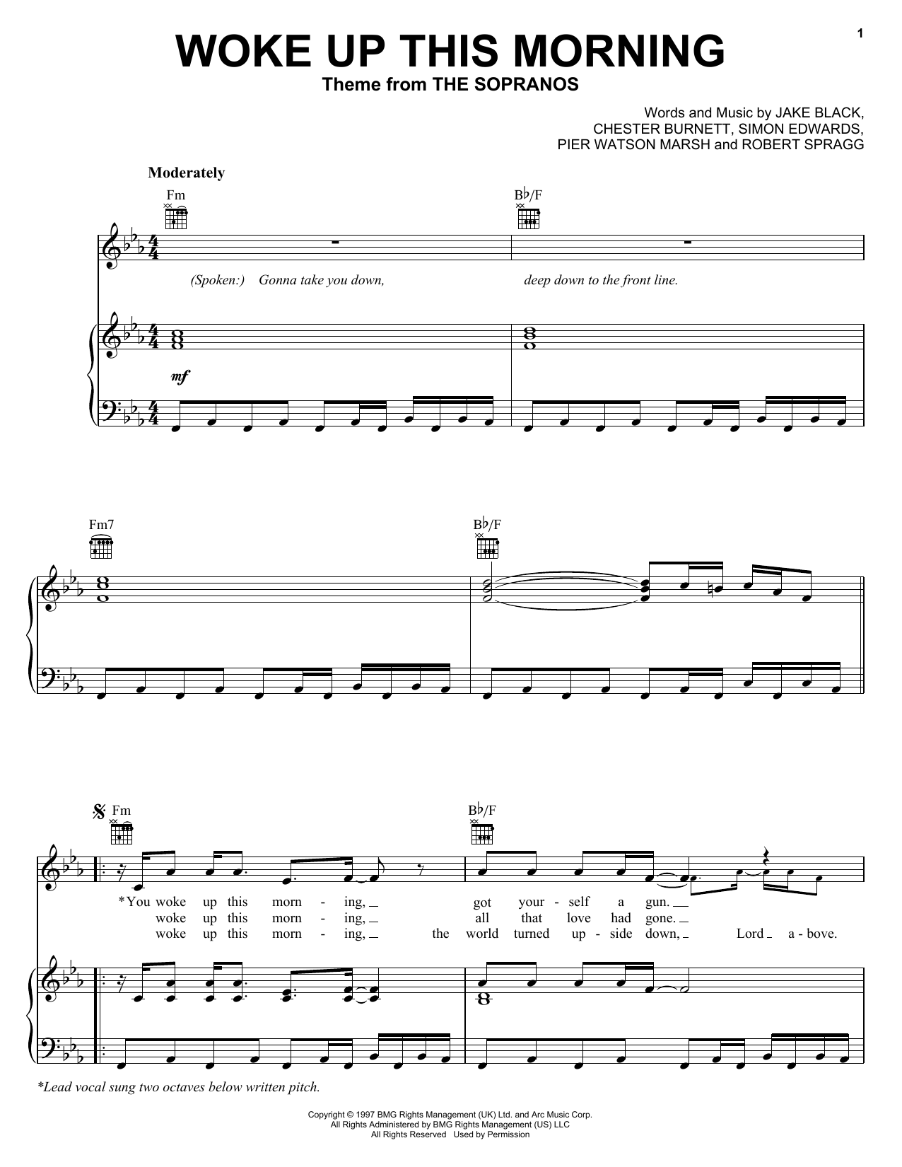 Download Alabama Three Woke Up This Morning Sheet Music and learn how to play Piano, Vocal & Guitar (Right-Hand Melody) PDF digital score in minutes