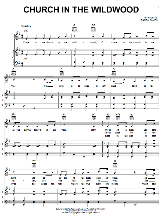 Download Alabama Church In The Wildwood Sheet Music and learn how to play Piano, Vocal & Guitar (Right-Hand Melody) PDF digital score in minutes