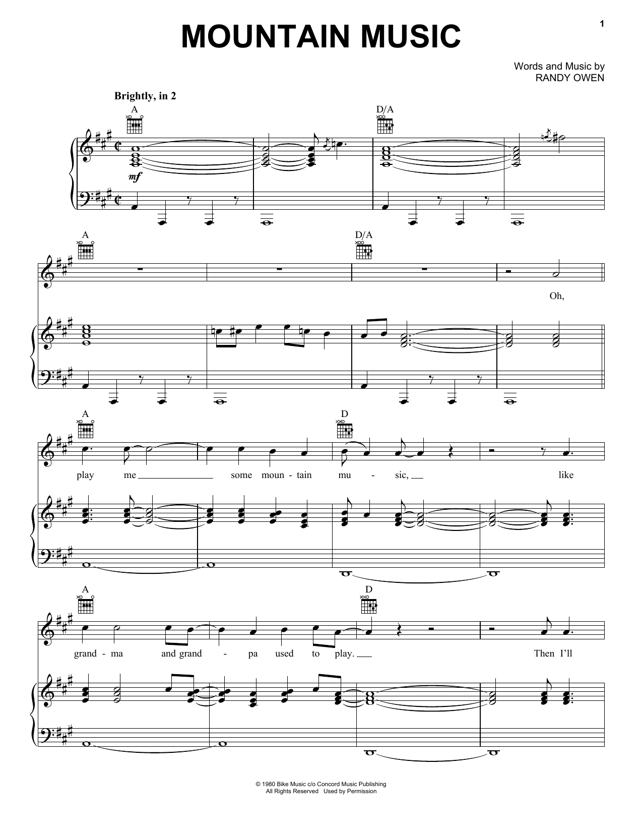 Download Alabama Mountain Music Sheet Music and learn how to play Piano, Vocal & Guitar (Right-Hand Melody) PDF digital score in minutes