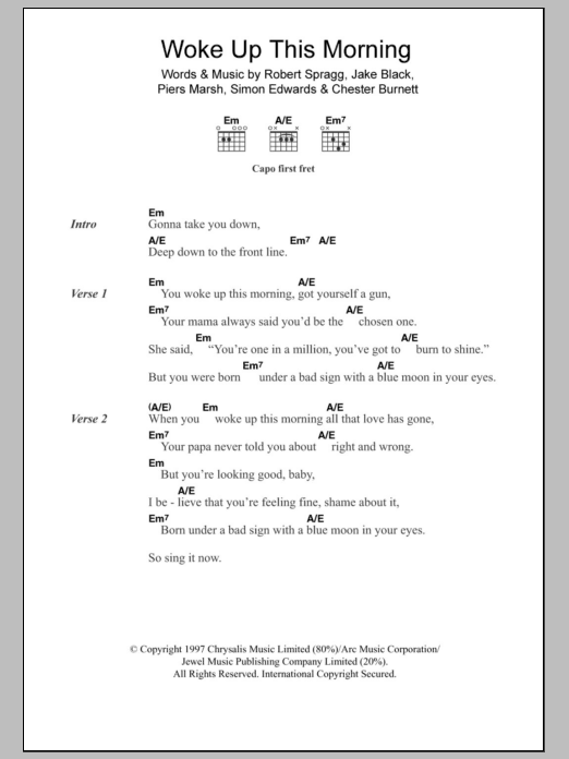 Download Alabama 3 Woke Up This Morning (Theme from The Sopranos) Sheet Music and learn how to play Lyrics & Chords PDF digital score in minutes