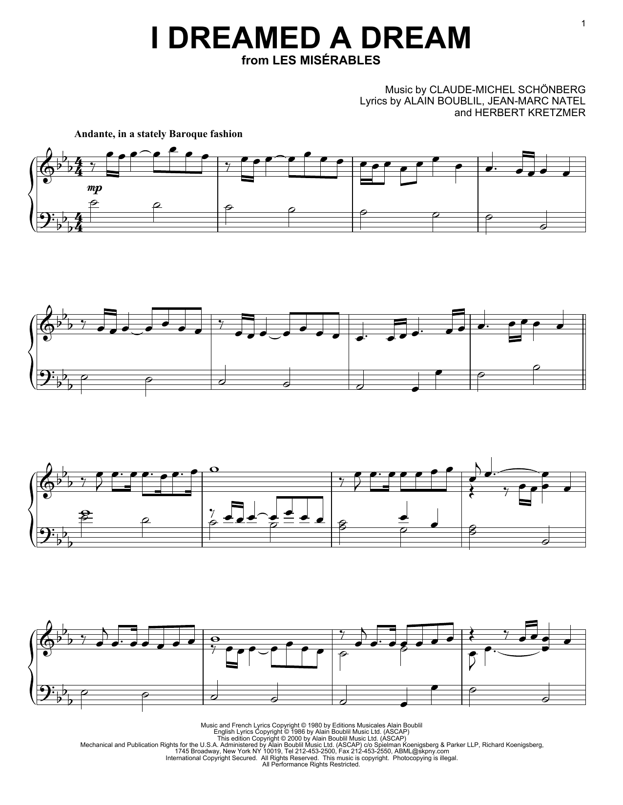 Download Susan Boyle I Dreamed A Dream Sheet Music and learn how to play Piano PDF digital score in minutes