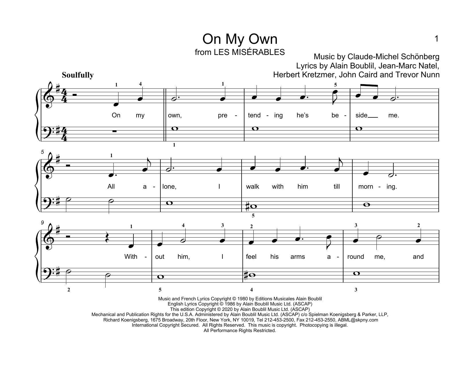 Download Alain Boublil & Claude-Michel Schonberg On My Own (from Les Miserables) (arr. Christopher Hussey) Sheet Music and learn how to play Educational Piano PDF digital score in minutes