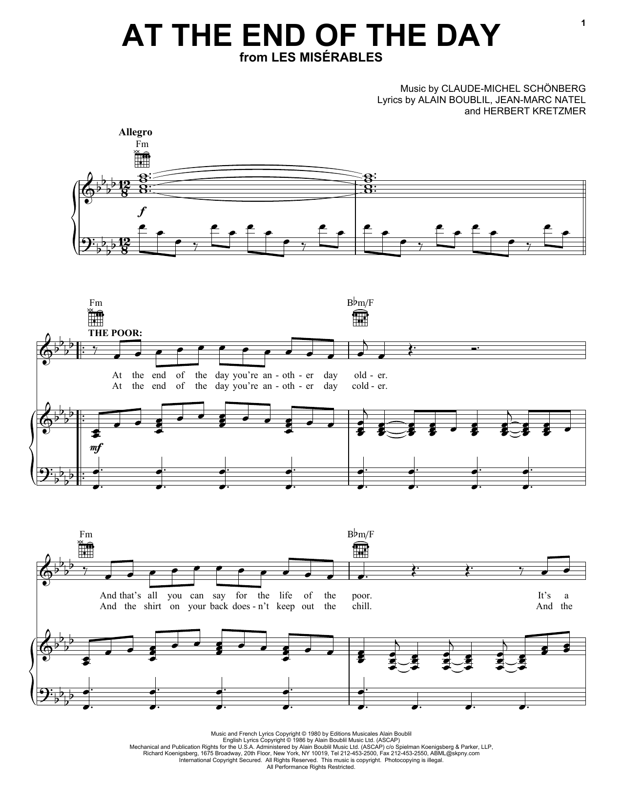 Download Boublil and Schonberg At The End Of The Day Sheet Music and learn how to play Piano, Vocal & Guitar (Right-Hand Melody) PDF digital score in minutes