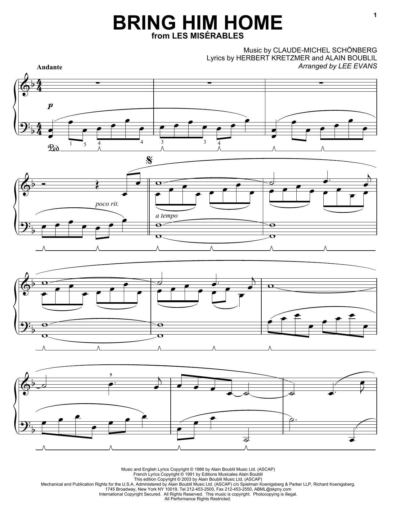 Download Boublil and Schonberg Bring Him Home (from Les Miserables) Sheet Music and learn how to play Piano, Vocal & Guitar PDF digital score in minutes
