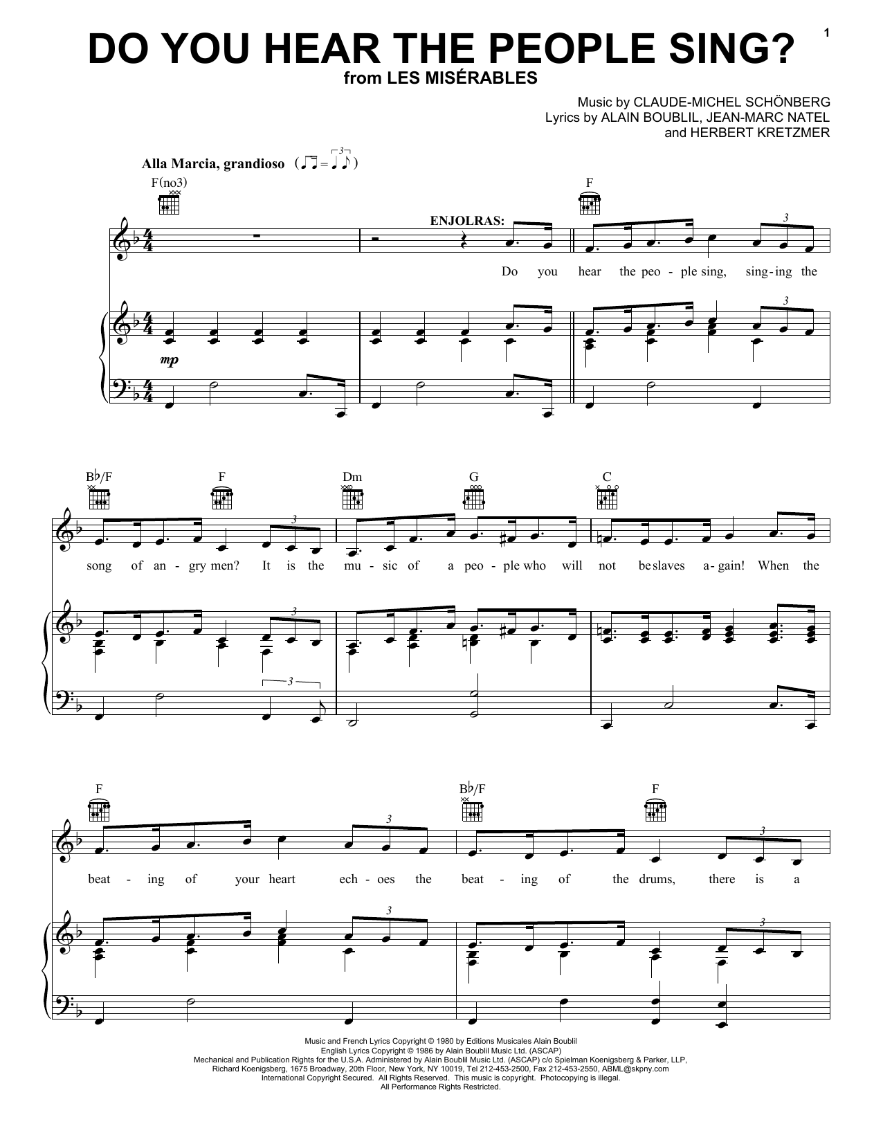 Download Boublil and Schonberg Do You Hear The People Sing? (from Les Miserables) Sheet Music and learn how to play Keyboard PDF digital score in minutes