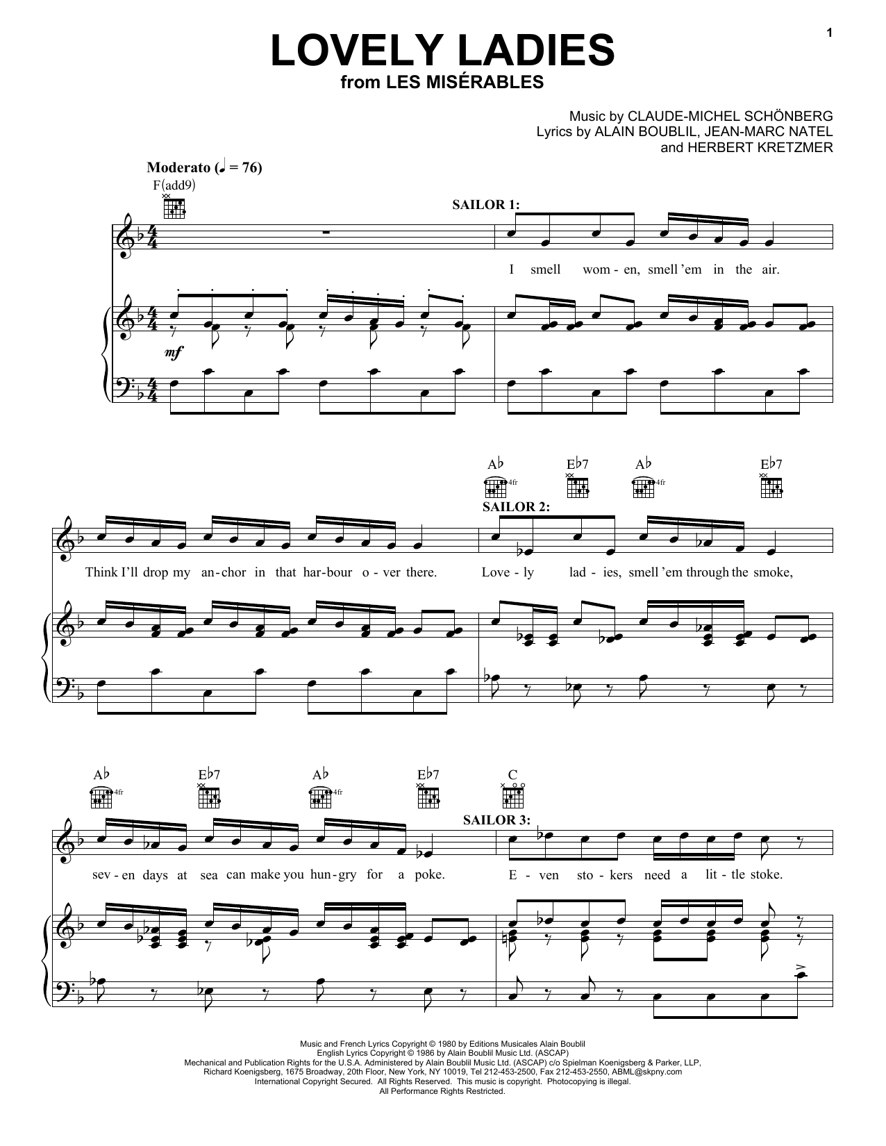 Download Boublil and Schonberg Lovely Ladies Sheet Music and learn how to play Piano, Vocal & Guitar (Right-Hand Melody) PDF digital score in minutes
