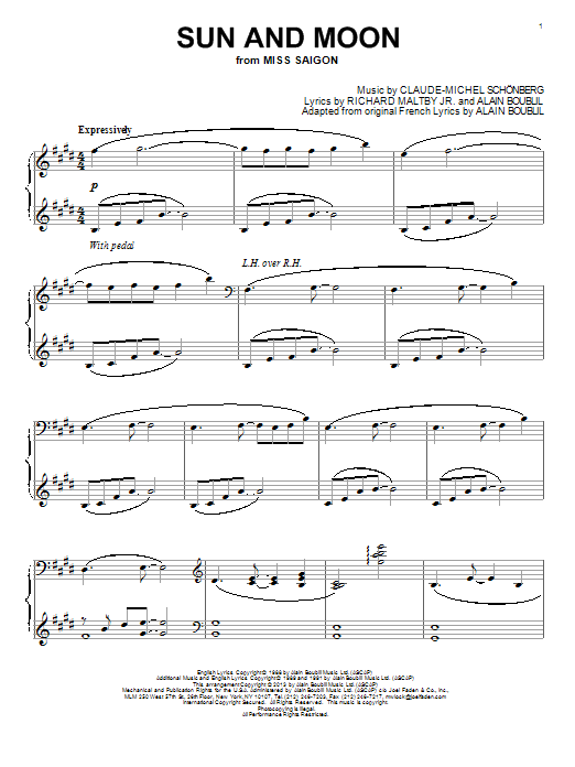 Download Boublil and Schonberg Sun And Moon Sheet Music and learn how to play Piano PDF digital score in minutes