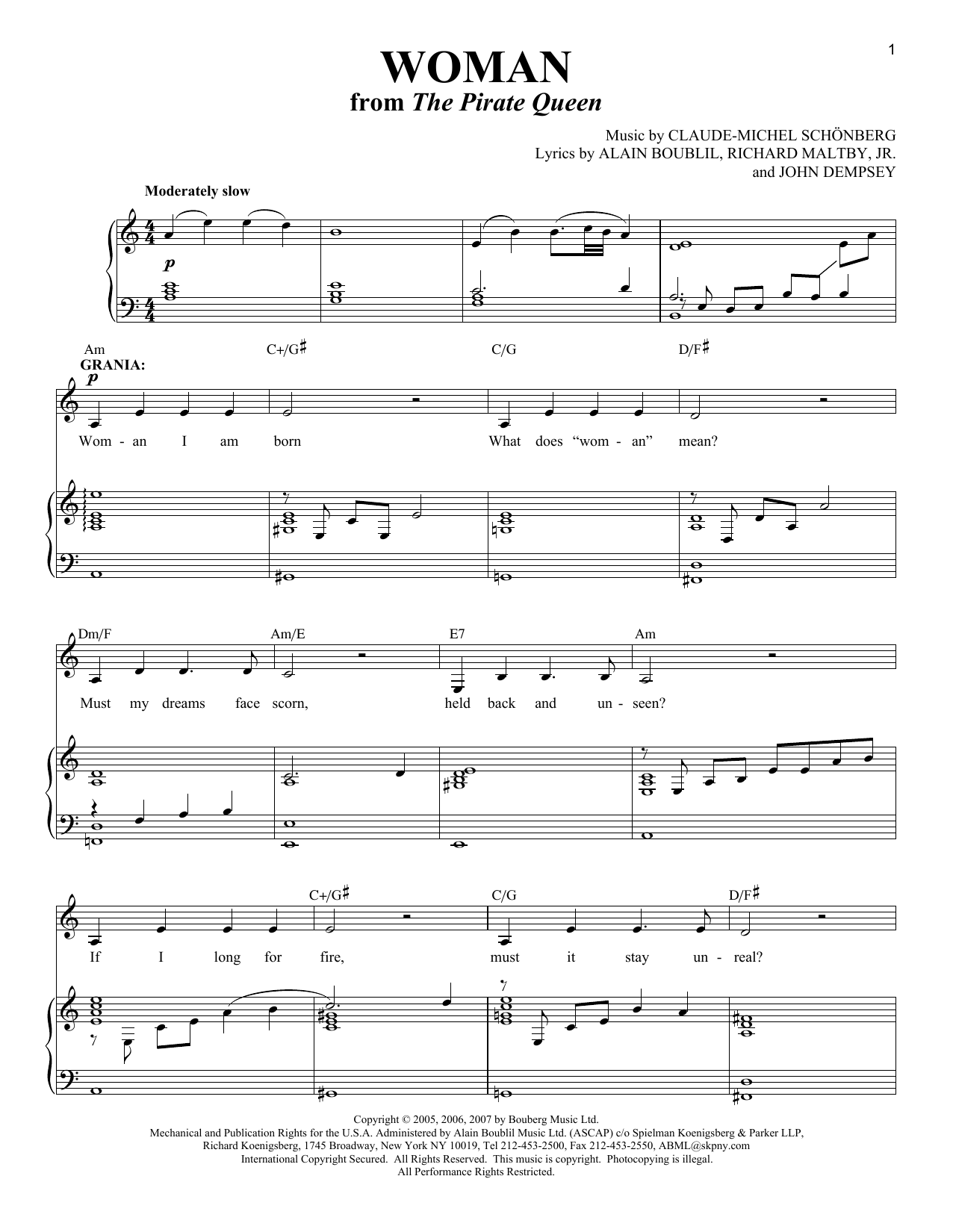 Download Boublil and Schonberg Woman Sheet Music and learn how to play Piano, Vocal & Guitar (Right-Hand Melody) PDF digital score in minutes