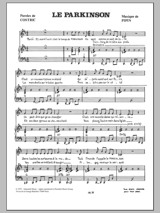 Download Alain Ranval Le Parkinson Sheet Music and learn how to play Piano & Vocal PDF digital score in minutes