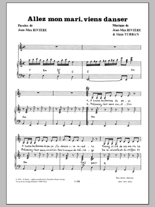 Download Alain Turban Allez Mon Mari Viens Danser Sheet Music and learn how to play Piano & Vocal PDF digital score in minutes