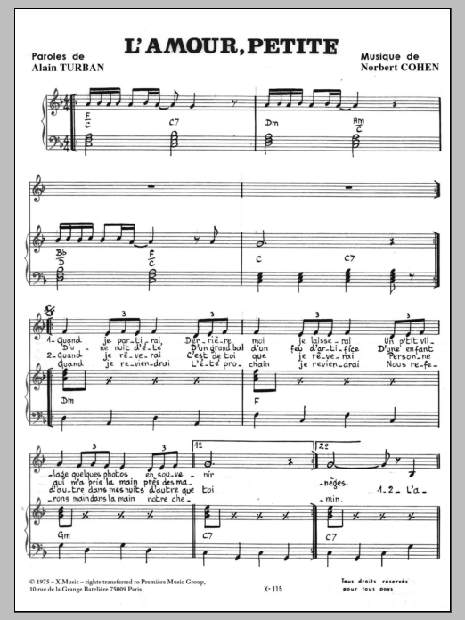 Download Alain Turban Amour Petite Sheet Music and learn how to play Piano & Vocal PDF digital score in minutes