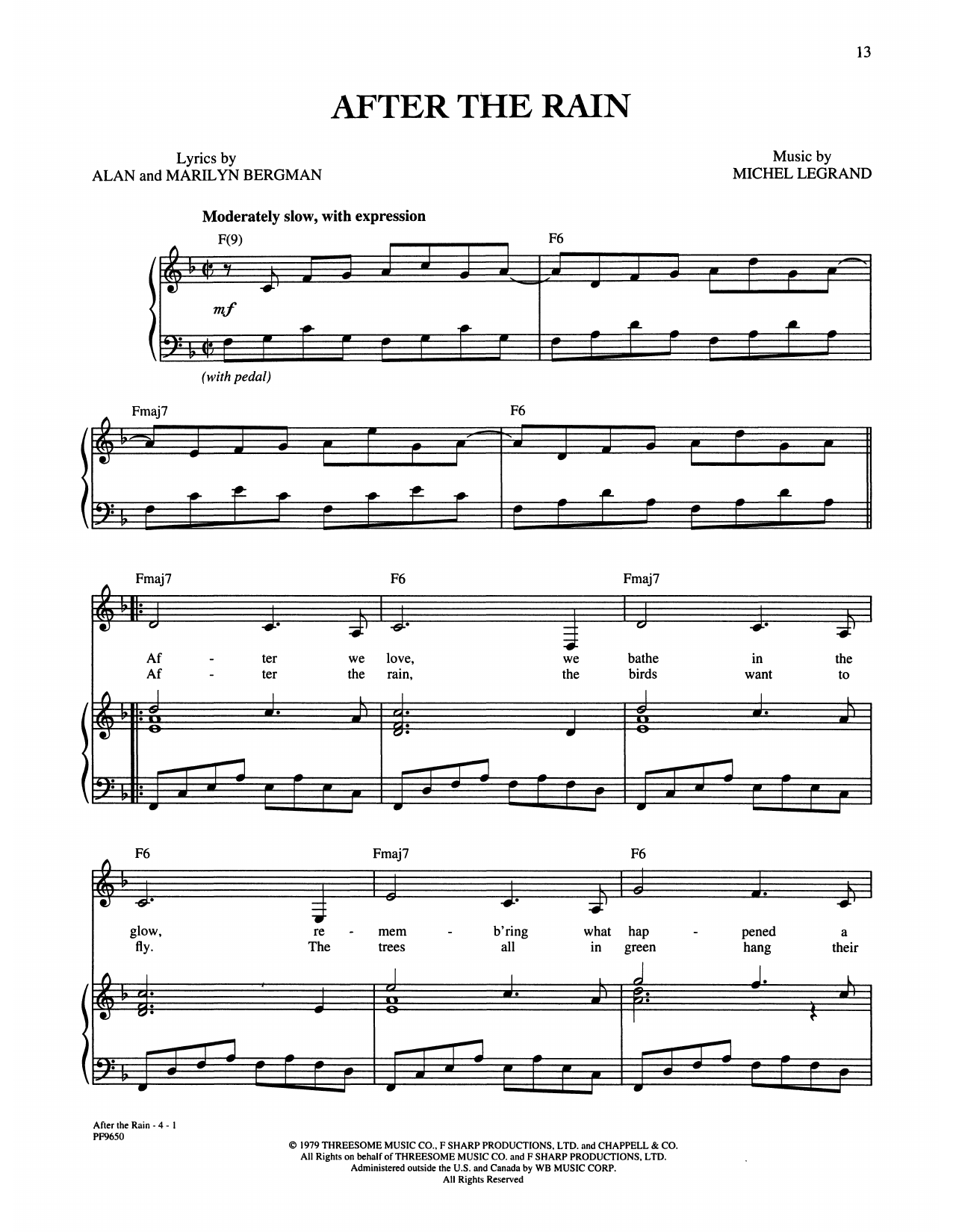 Download Alan and Marilyn Bergman and Michel Legrand After The Rain Sheet Music and learn how to play Piano, Vocal & Guitar Chords (Right-Hand Melody) PDF digital score in minutes