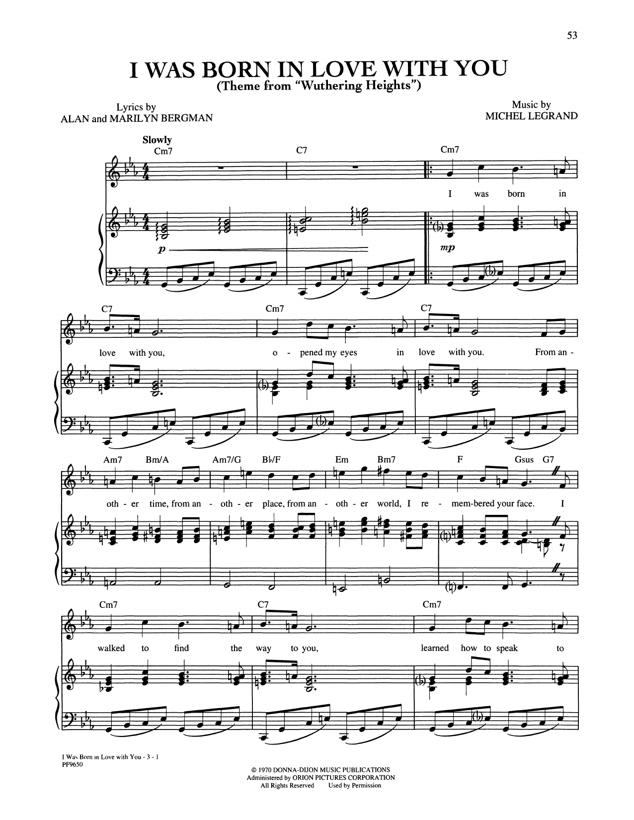 Download Alan and Marilyn Bergman and Michel Legrand I Was Born In Love With You Sheet Music and learn how to play Piano, Vocal & Guitar Chords (Right-Hand Melody) PDF digital score in minutes