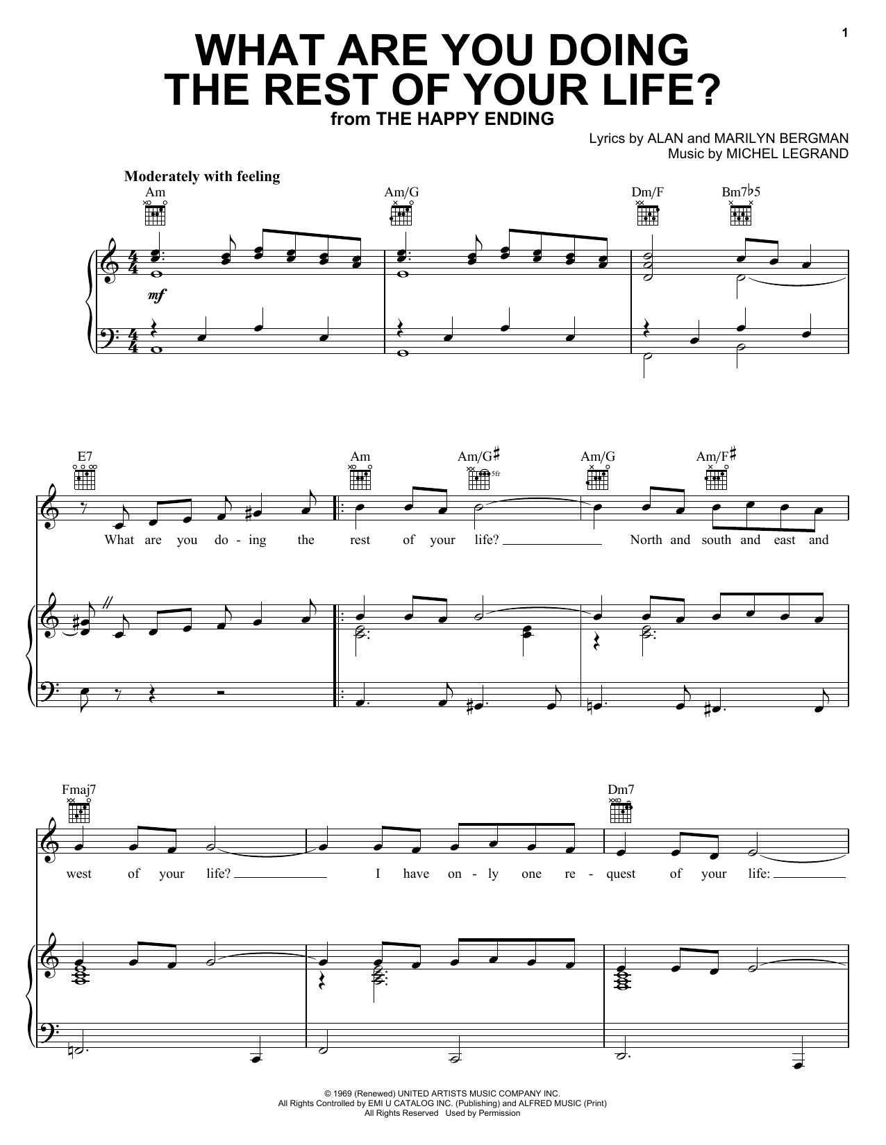 Download Michel Legrand What Are You Doing The Rest Of Your Life? Sheet Music and learn how to play Melody Line, Lyrics & Chords PDF digital score in minutes