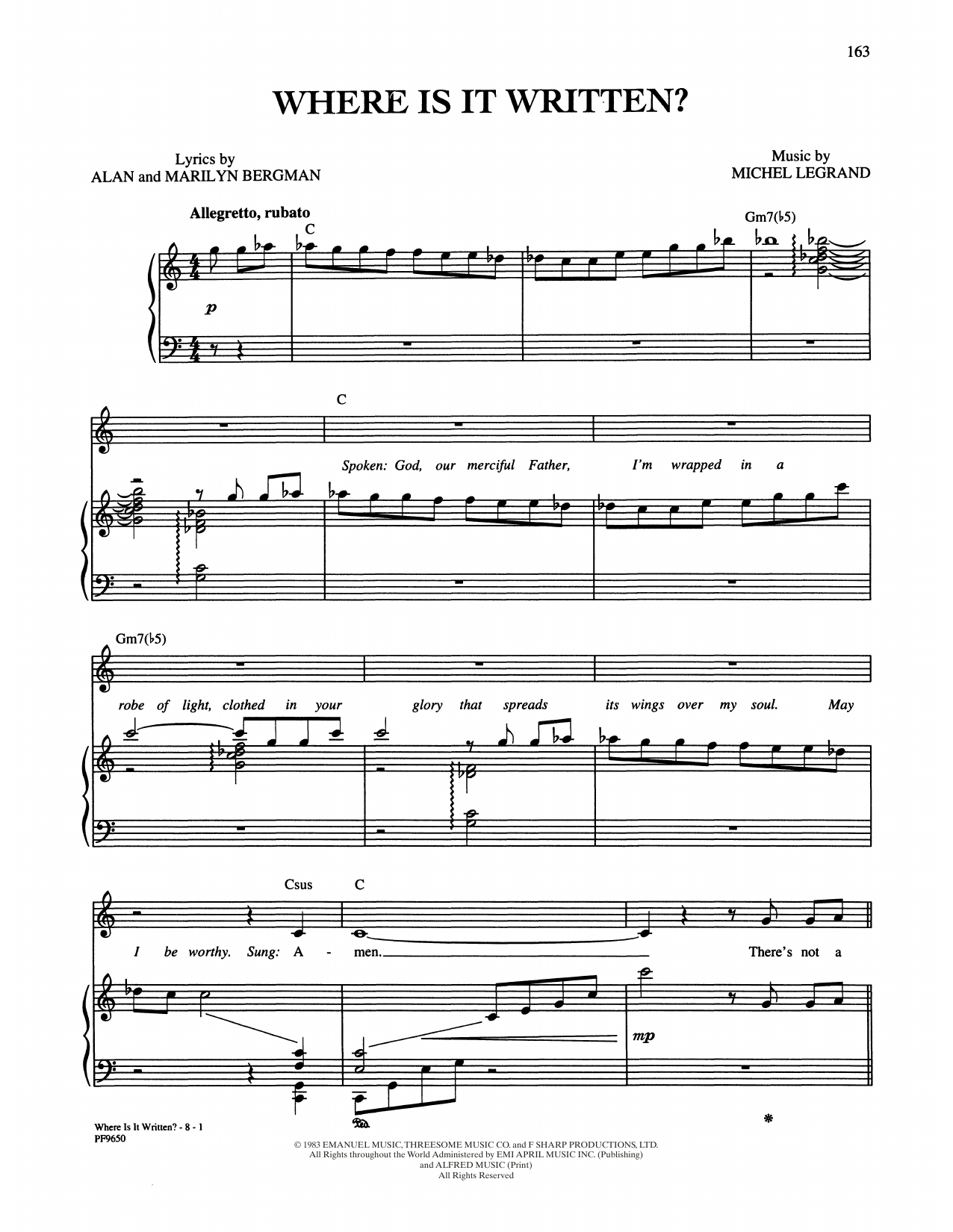 Download Alan and Marilyn Bergman and Michel Legrand Where Is It Written? Sheet Music and learn how to play Piano, Vocal & Guitar Chords (Right-Hand Melody) PDF digital score in minutes