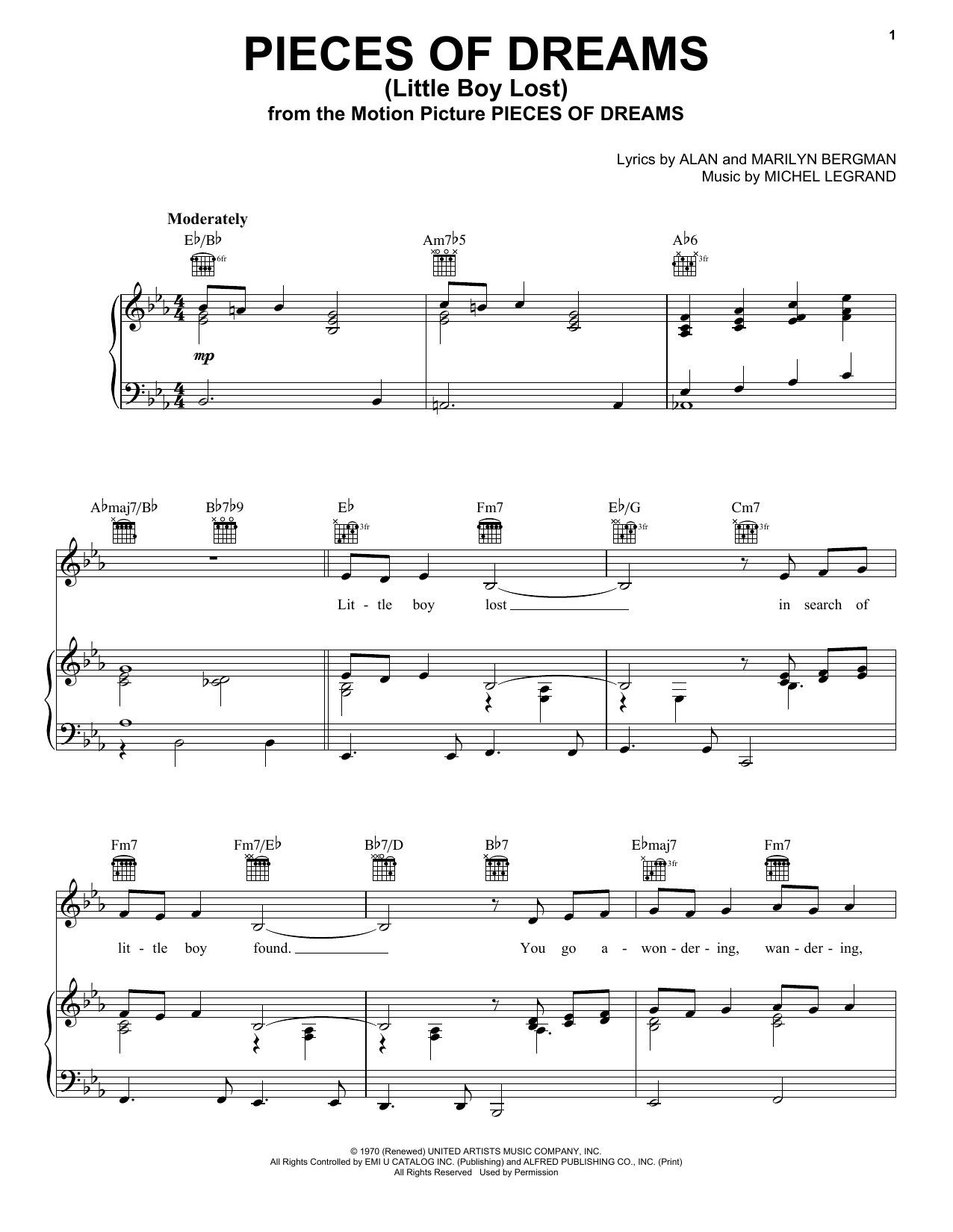Download Alan Bergman Pieces Of Dreams (Little Boy Lost) Sheet Music and learn how to play Real Book – Melody & Chords PDF digital score in minutes