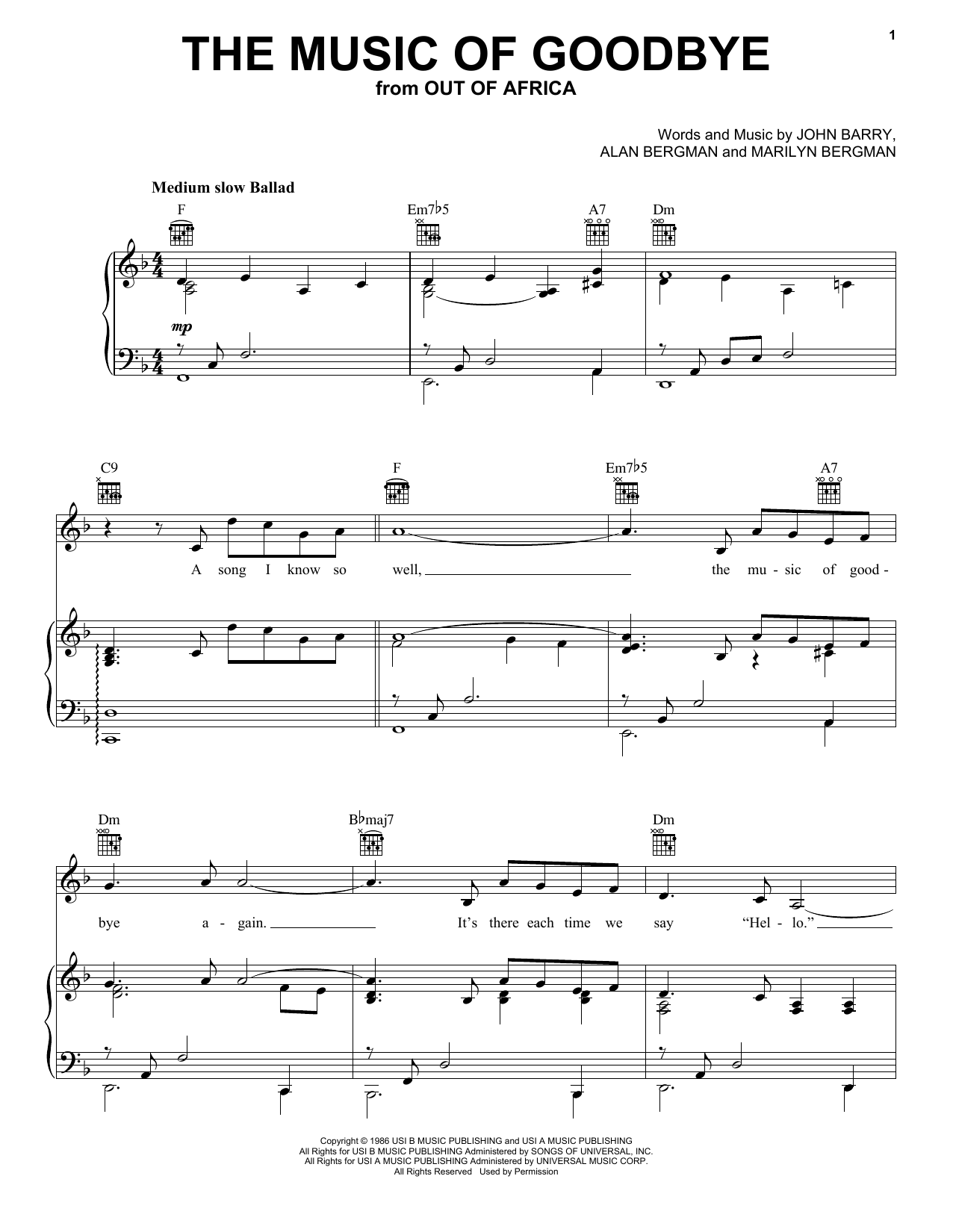 Download Alan Bergman The Music Of Goodbye Sheet Music and learn how to play Piano, Vocal & Guitar (Right-Hand Melody) PDF digital score in minutes